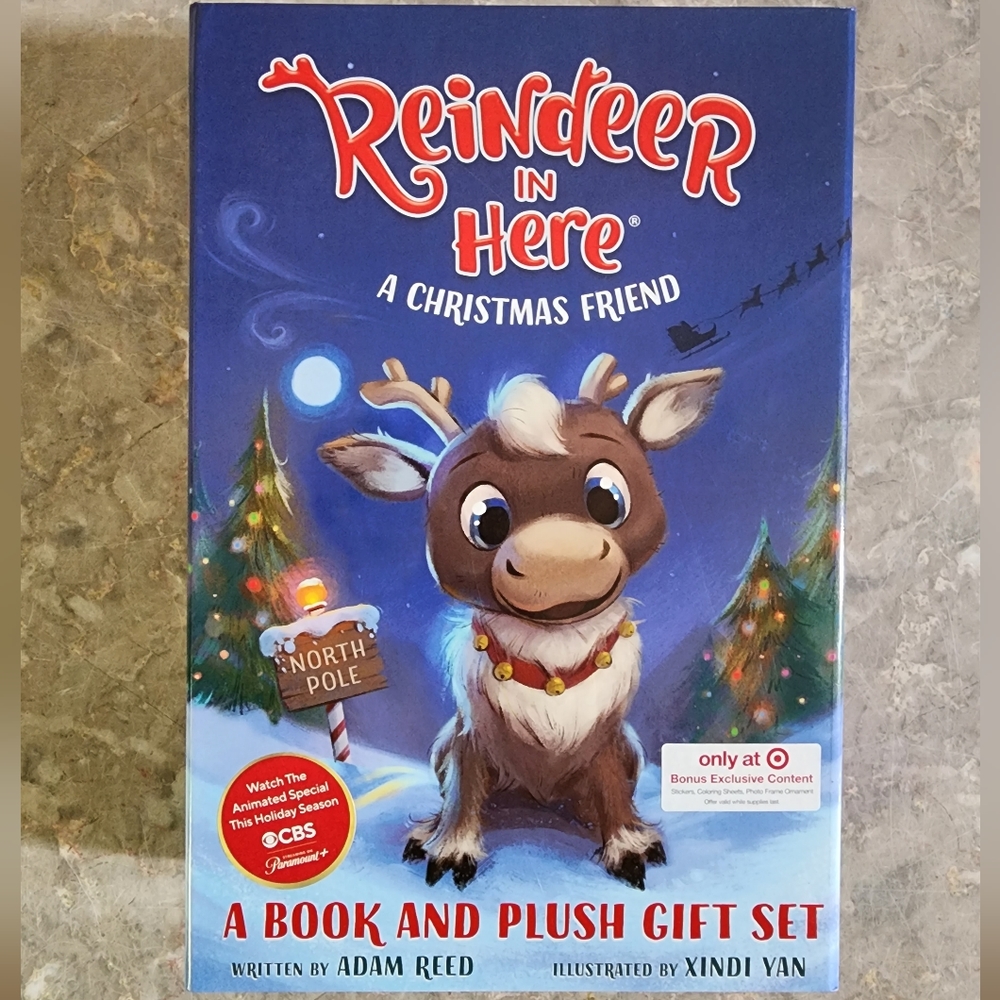 NEW Reindeer in Here a Christmas Friend book and plush gift set